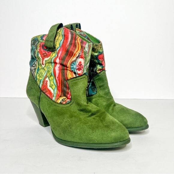 Desigual Heeled Green Boots Funky Design Size 7 Women’s - Picture 2 of 6